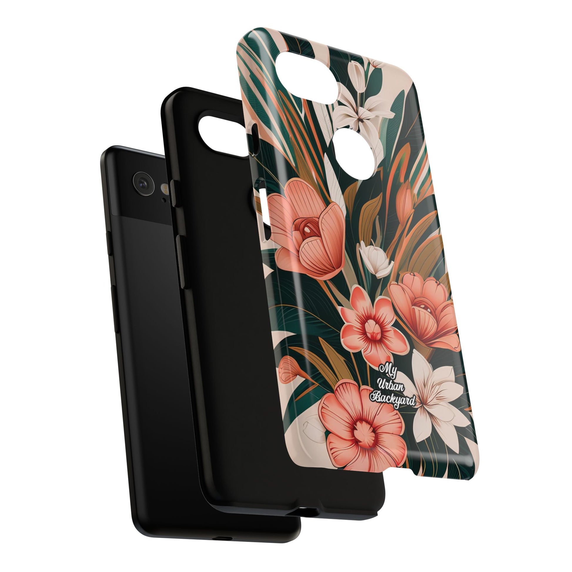 Peach Art Deco Flowers, Cell Phone Case - Apple, Samsung, Google Pixel
