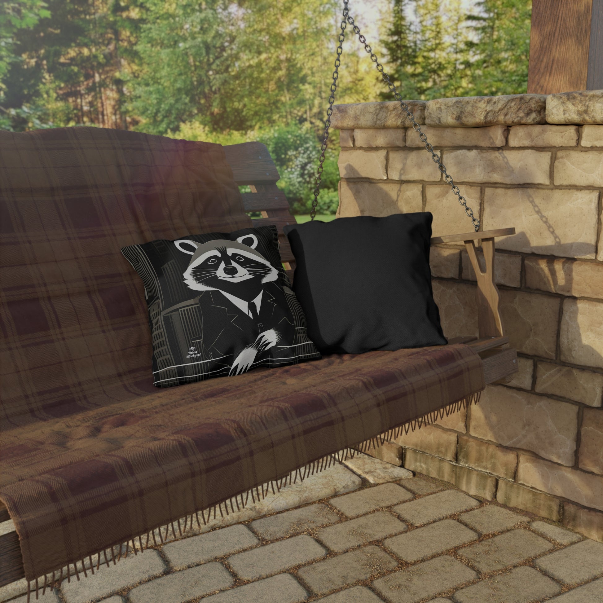 Oliver Nighteyes, Raccoon Throw Pillow, Indoor/Outdoor Decor for Home or Office