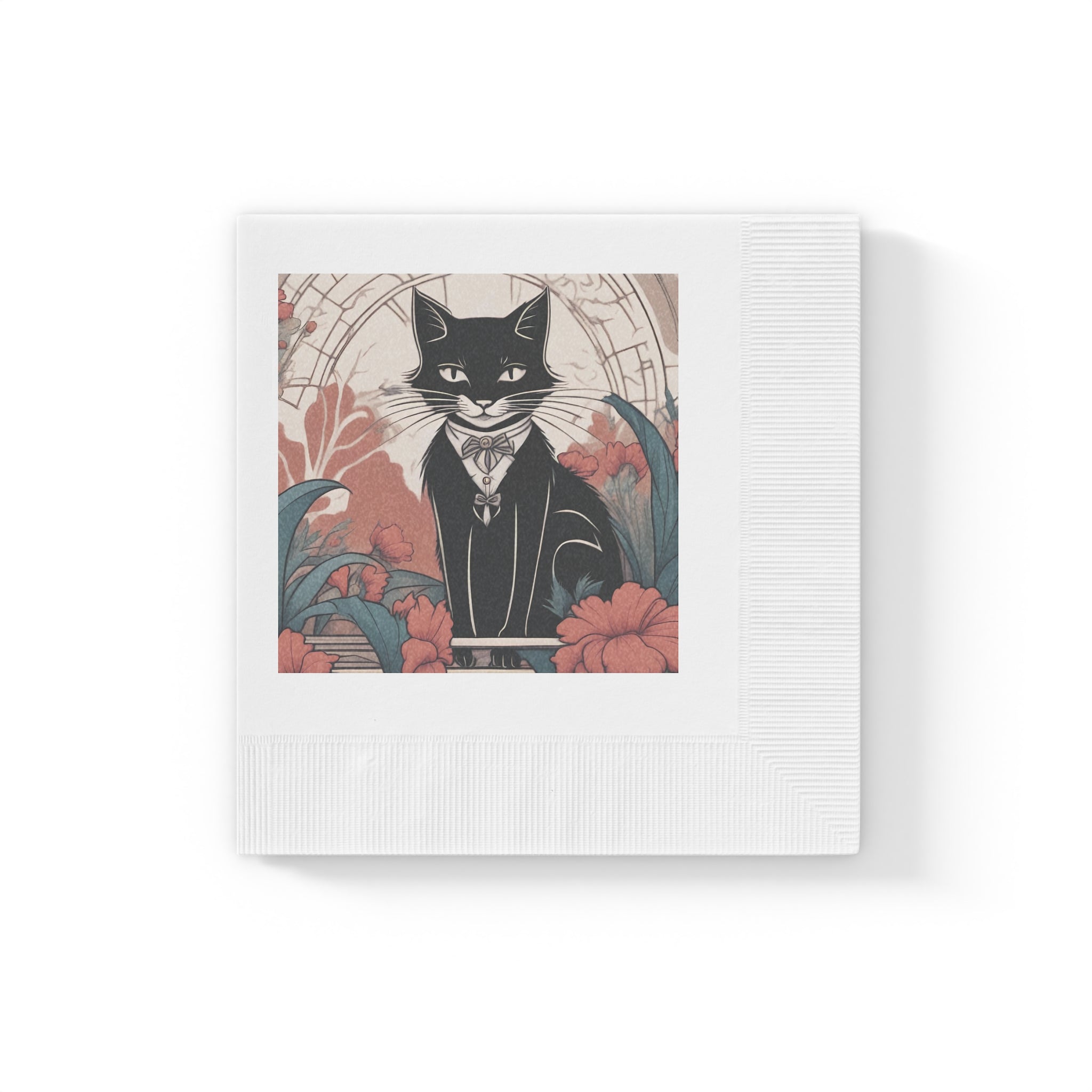Tuxedo Cat with Flowers Napkins