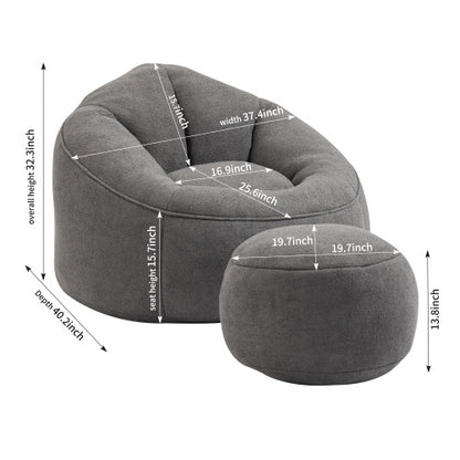 Bean Bag Chair With Footrest, Compressed High Pressure Foam, Grey