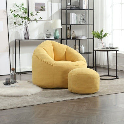 Bean Bag Chair With Footrest, Compressed High Pressure Foam, Yellow