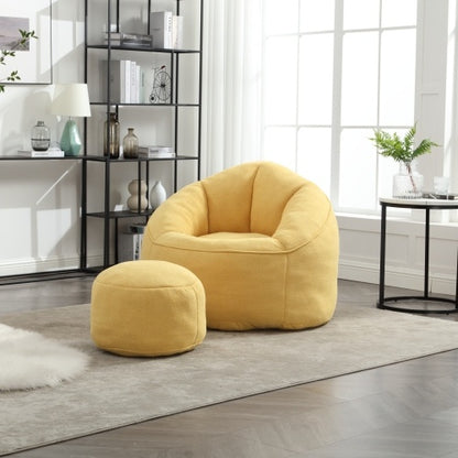 Bean Bag Chair With Footrest, Compressed High Pressure Foam, Yellow