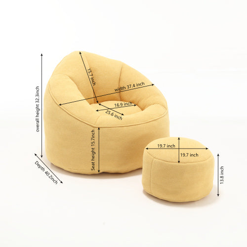 Bean Bag Chair With Footrest, Compressed High Pressure Foam, Yellow