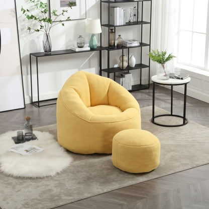 Bean Bag Chair With Footrest, Compressed High Pressure Foam, Yellow