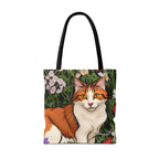 Orange Cat with Flowers Tote Bag with Cotton Handles For Everyday Use, 3 Sizes