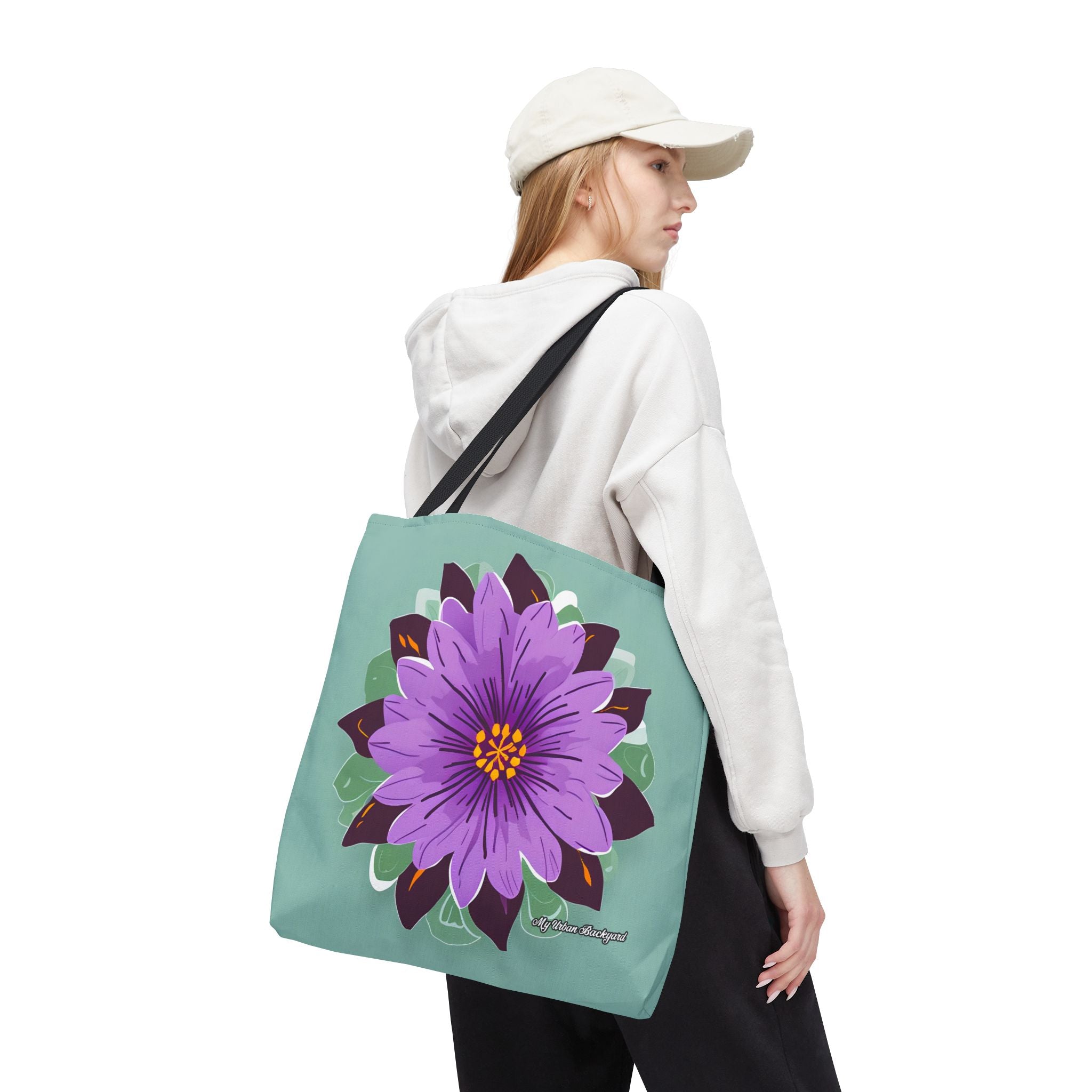 Purple Flower Tote Bag with Cotton Handles For Everyday Use, 3 Sizes