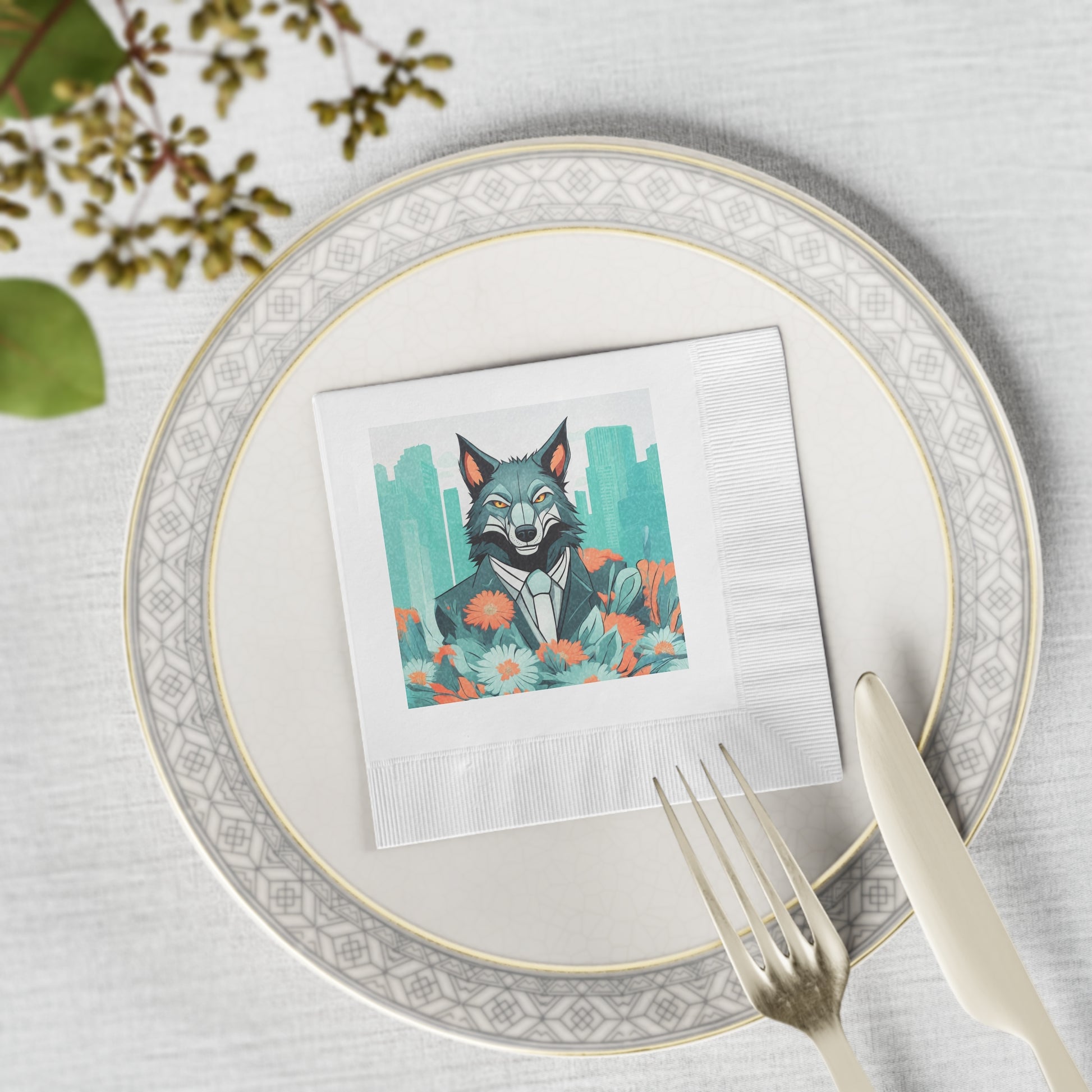 Vincent Blueclaw, Wolf in Suit Cocktail Napkins — Stylish Cocktail Party & Event Beverage Napkins, 2 sizes, Pack of 50 or 100