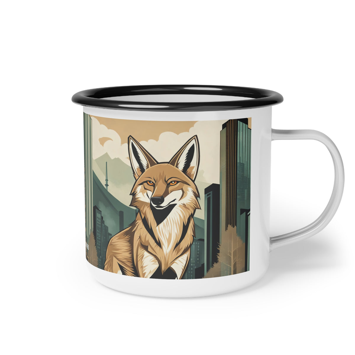 Woodland Neighbor Coyote Enamel Mug — 12 oz