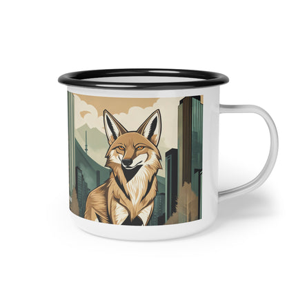 Woodland Neighbor Coyote Enamel Mug — 12 oz