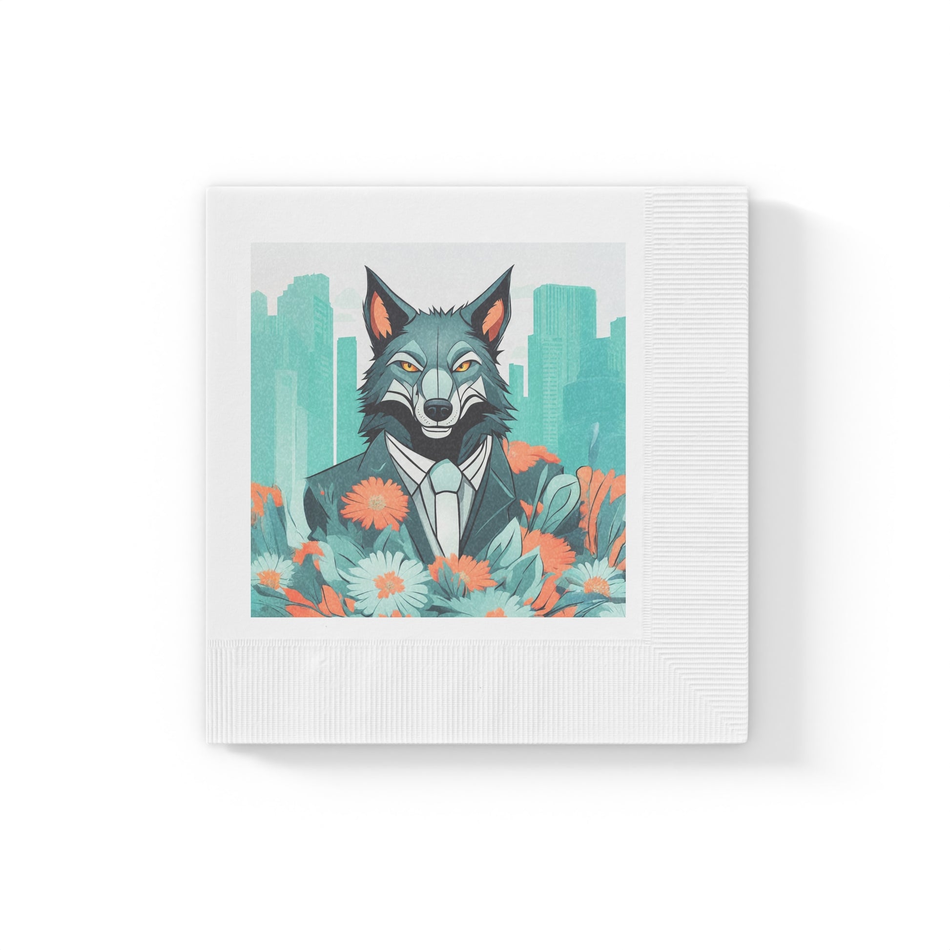 Vincent Blueclaw, Wolf in Suit Cocktail Napkins — Stylish Cocktail Party & Event Beverage Napkins, 2 sizes, Pack of 50 or 100