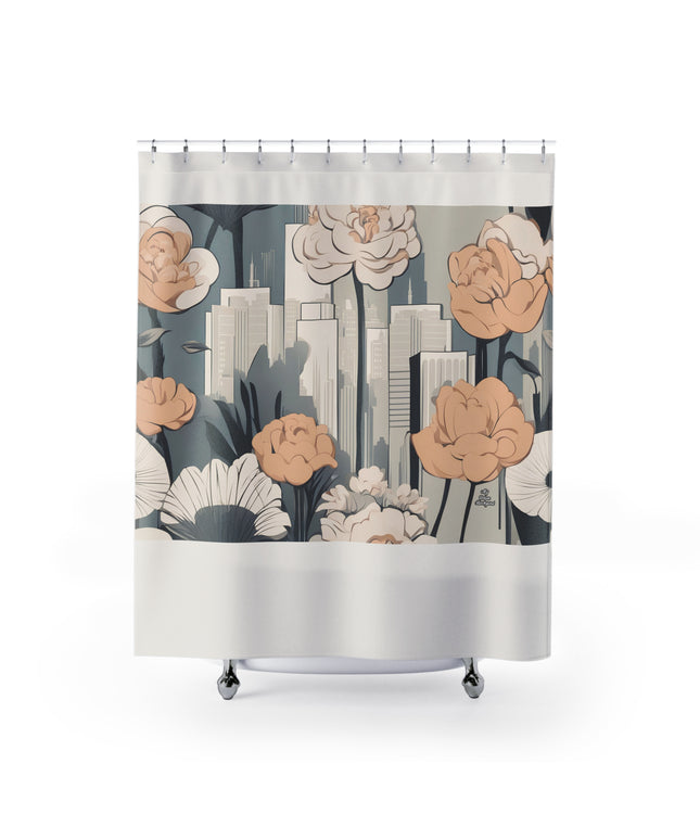 Urban Flowers, Shower Curtain, Cream accent color - 71" x 74"