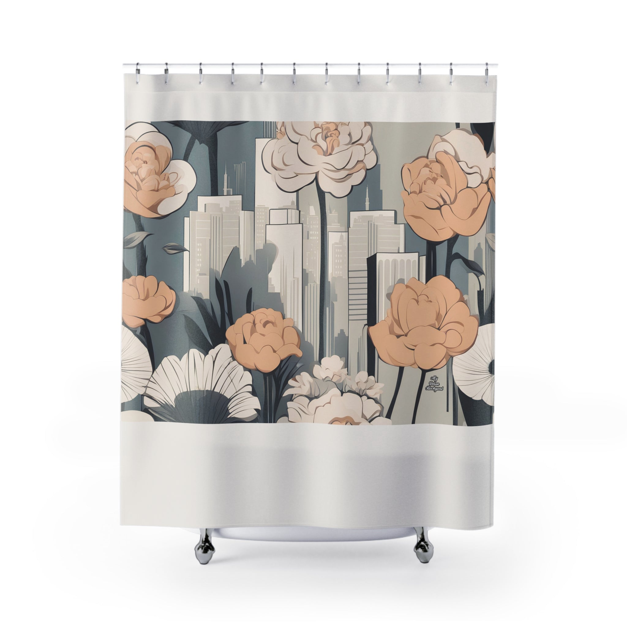 Cream Shower Curtain with Urban Flowers - 71" x 74"
