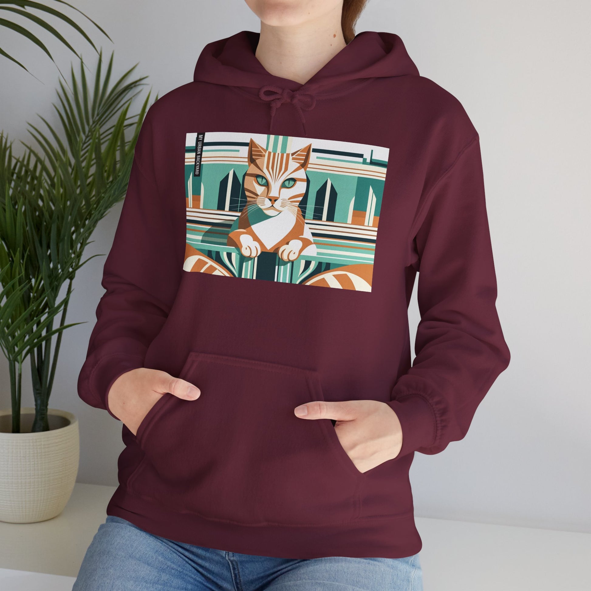 Art Deco Tabby Cat Hoodie, Cozy Graphic Sweatshirt for Cat Lovers, Perfect Gift for Pet Owners, Casual Wear, Unique Art Apparel