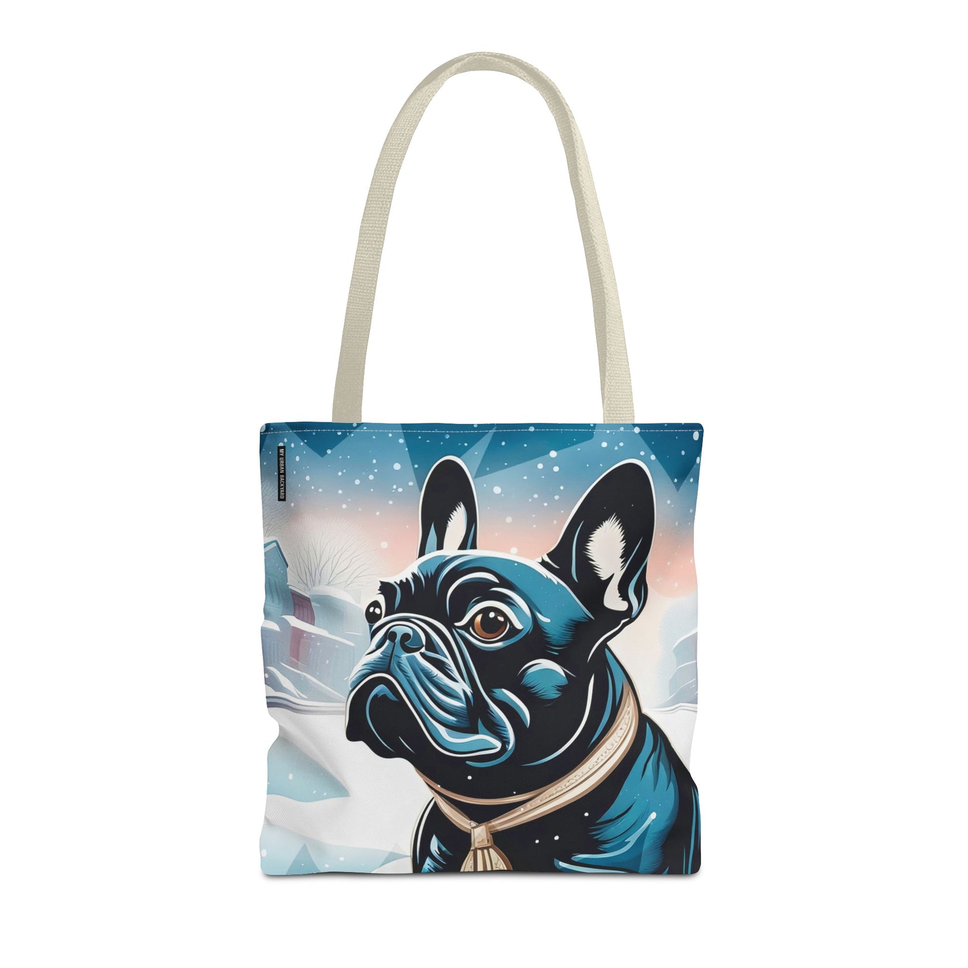 French Bulldog Winter Tote Bag — Snowy Pup All-Over Print Tote