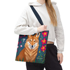 Coyote w Red Flowers Tote Bag with Cotton Handles For Everyday Use, 3 Sizes