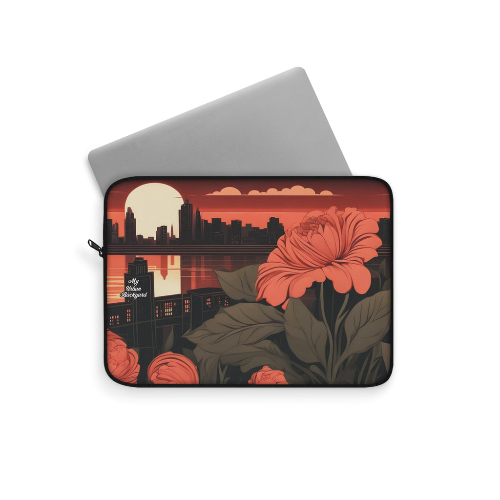 Urban Sunset with Red Flowers, Soft Laptop Sleeve, Perfect for Work or School, Gifts for Graduates, Tech Lover Accessories, 3 Sizes