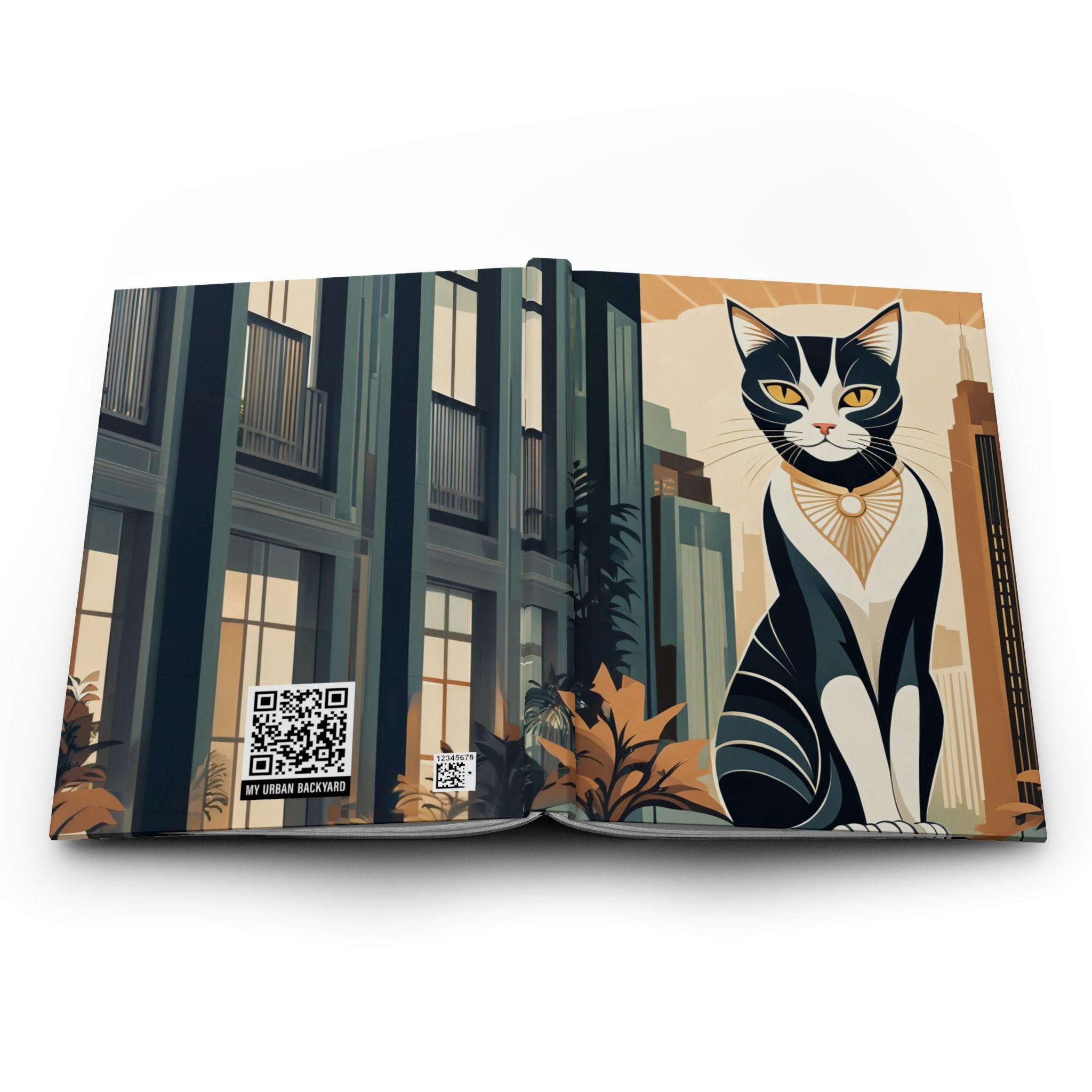 Art Deco City Cat Hardcover Journal (Blank Pages)