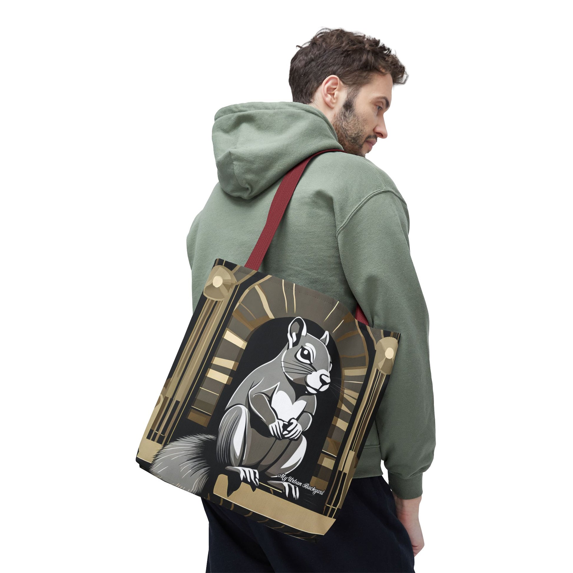 Art Deco Squirrel, Tote Bag with Cotton Handles For Everyday Use, 3 Sizes
