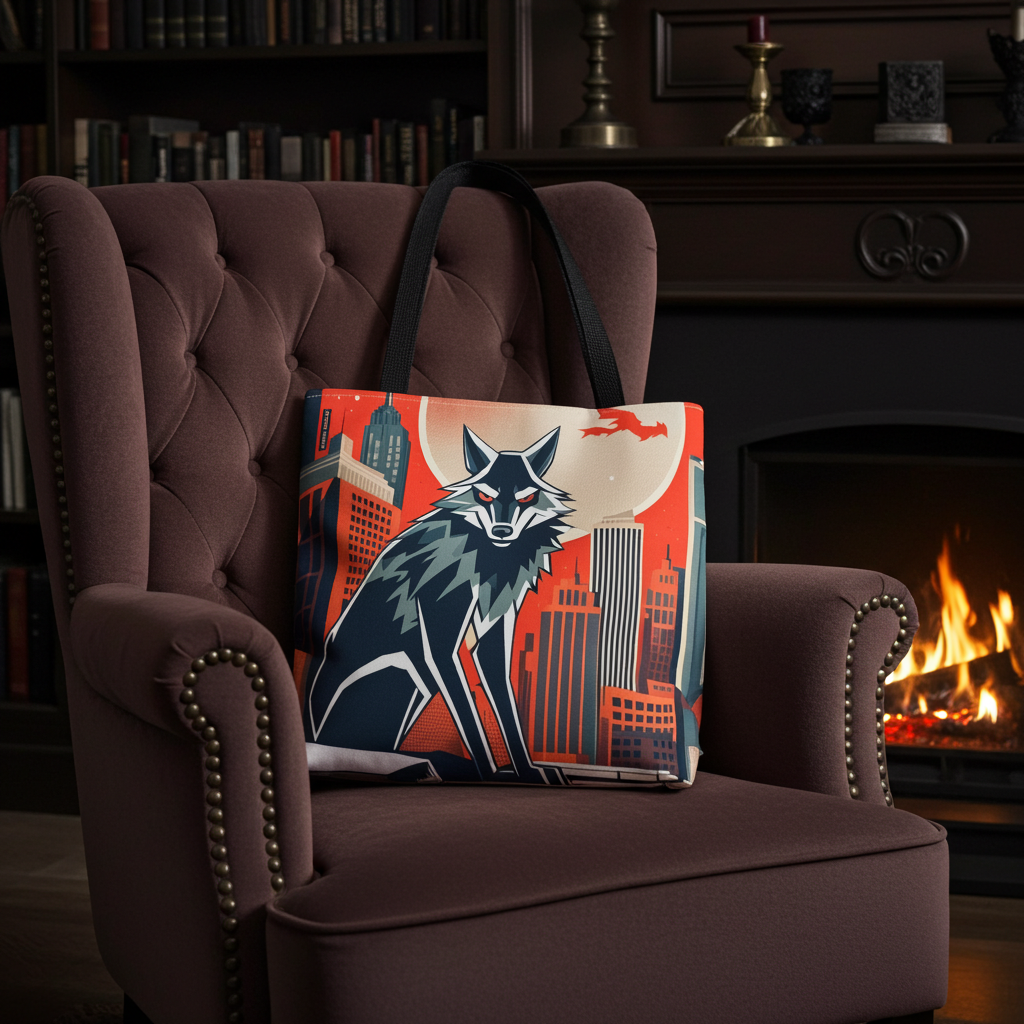 City Wolf Tote Bag, Tote with Cotton Handles