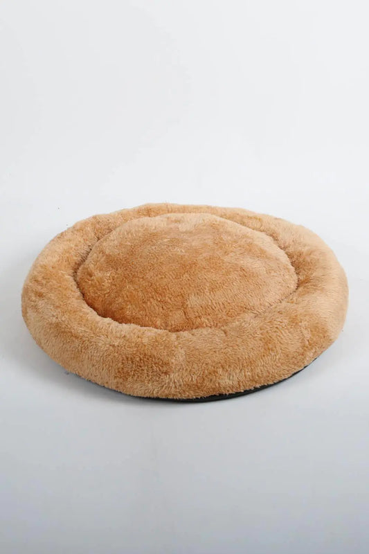 Sherpa Fleece Round Pet Bed for Dogs and Cats, 60cm, Mustard