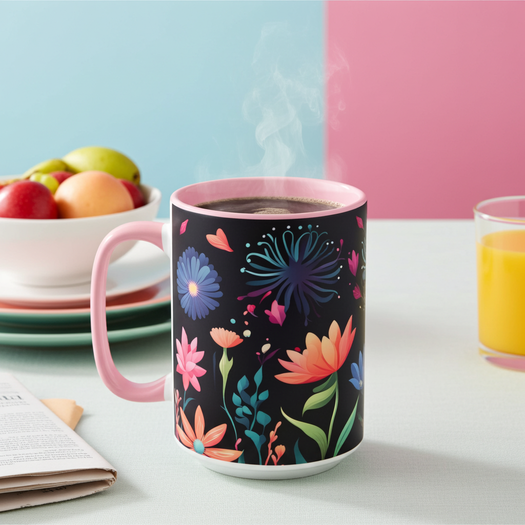 Colorful Flowers, Ceramic Coffee Mug