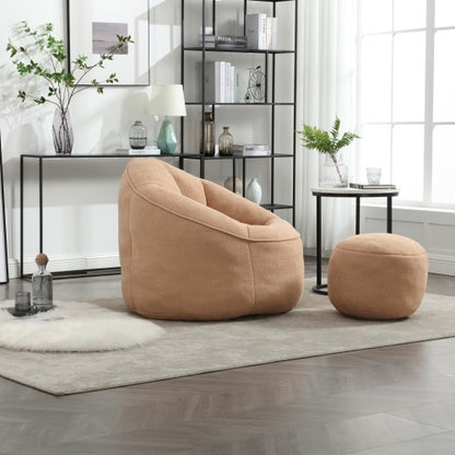 Bean Bag Chair With Footrest, Compressed High Pressure Foam, Tan