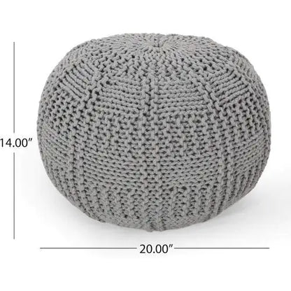 Yuny Knitted Cotton 20" X 20" Round Pouf, Grey