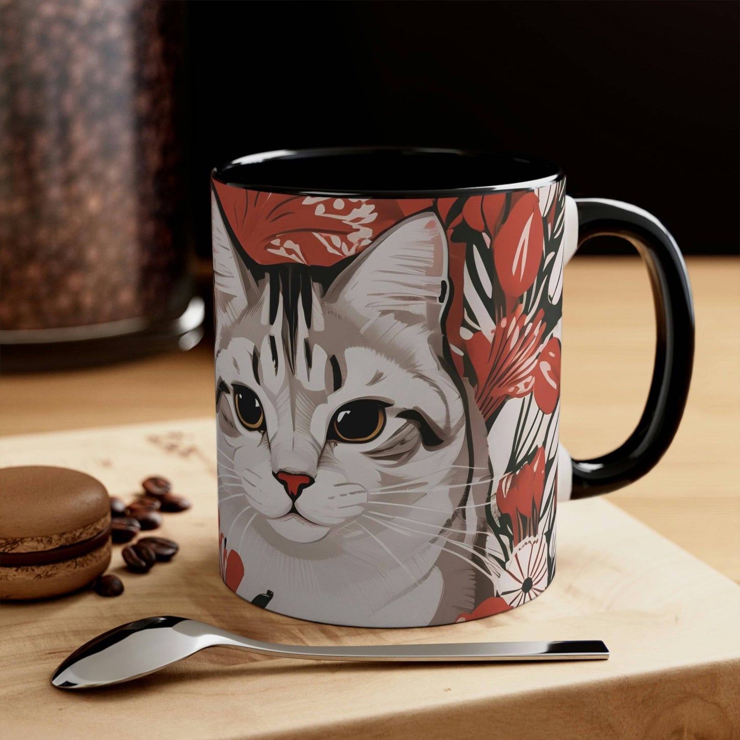Ceramic Mug for Coffee, Tea, Hot Cocoa. Home/Office, White Cats