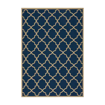 Outdoor Rug, Navy Pattern, 7'6" x 5'3"