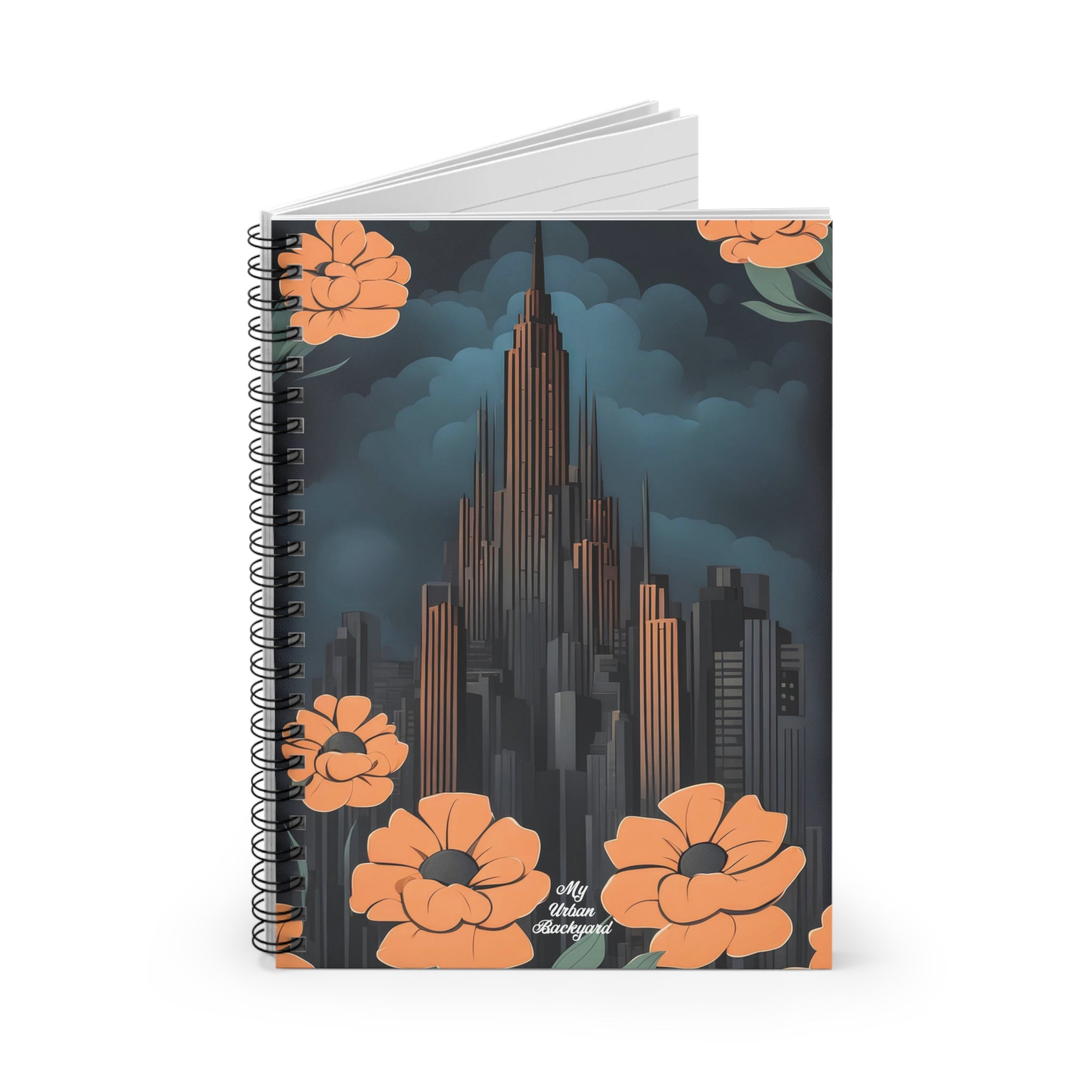 Art Deco Building and Flowers, Spiral Notebook Writing Journal - 118 Ruled Pages