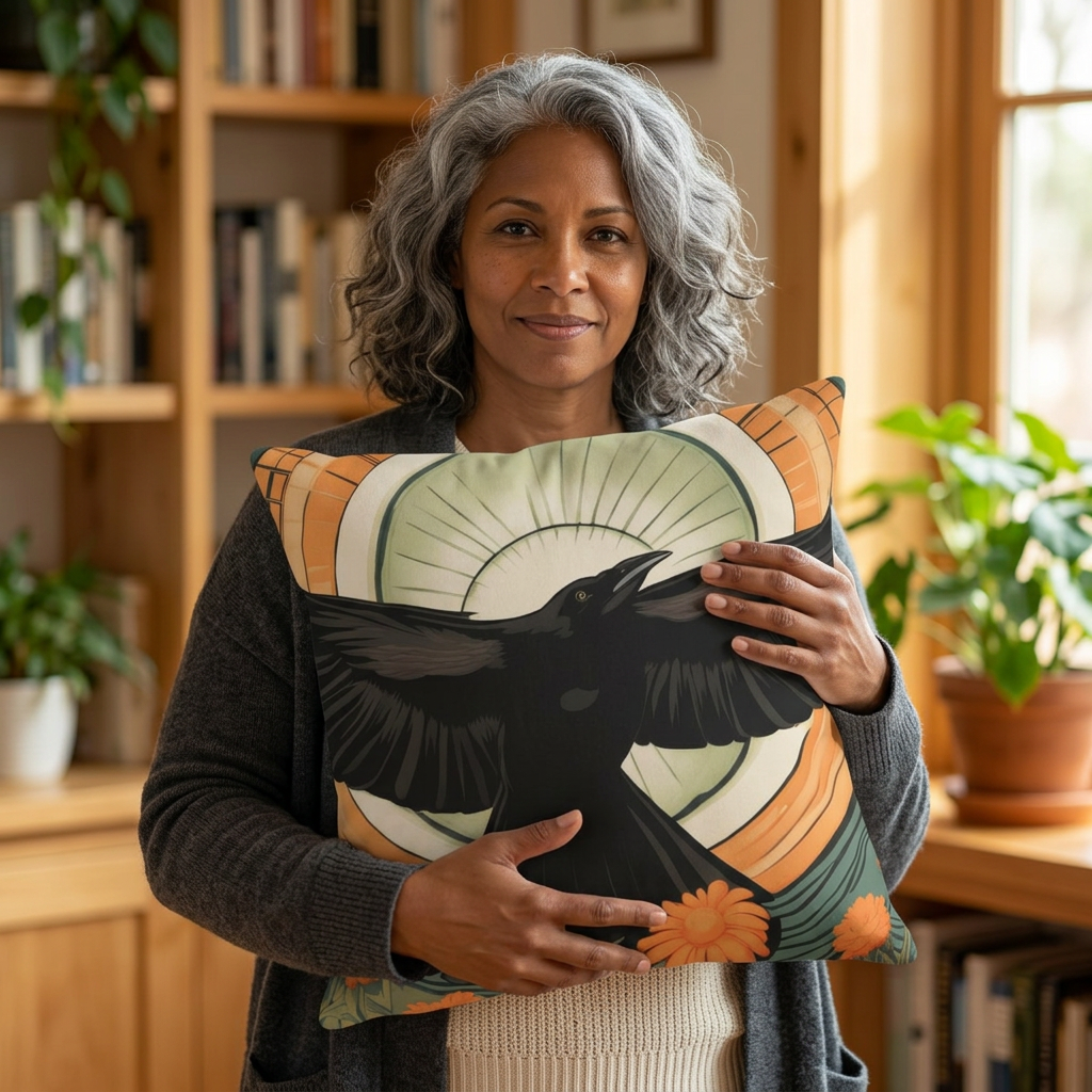 Flying Crow, Throw Pillow