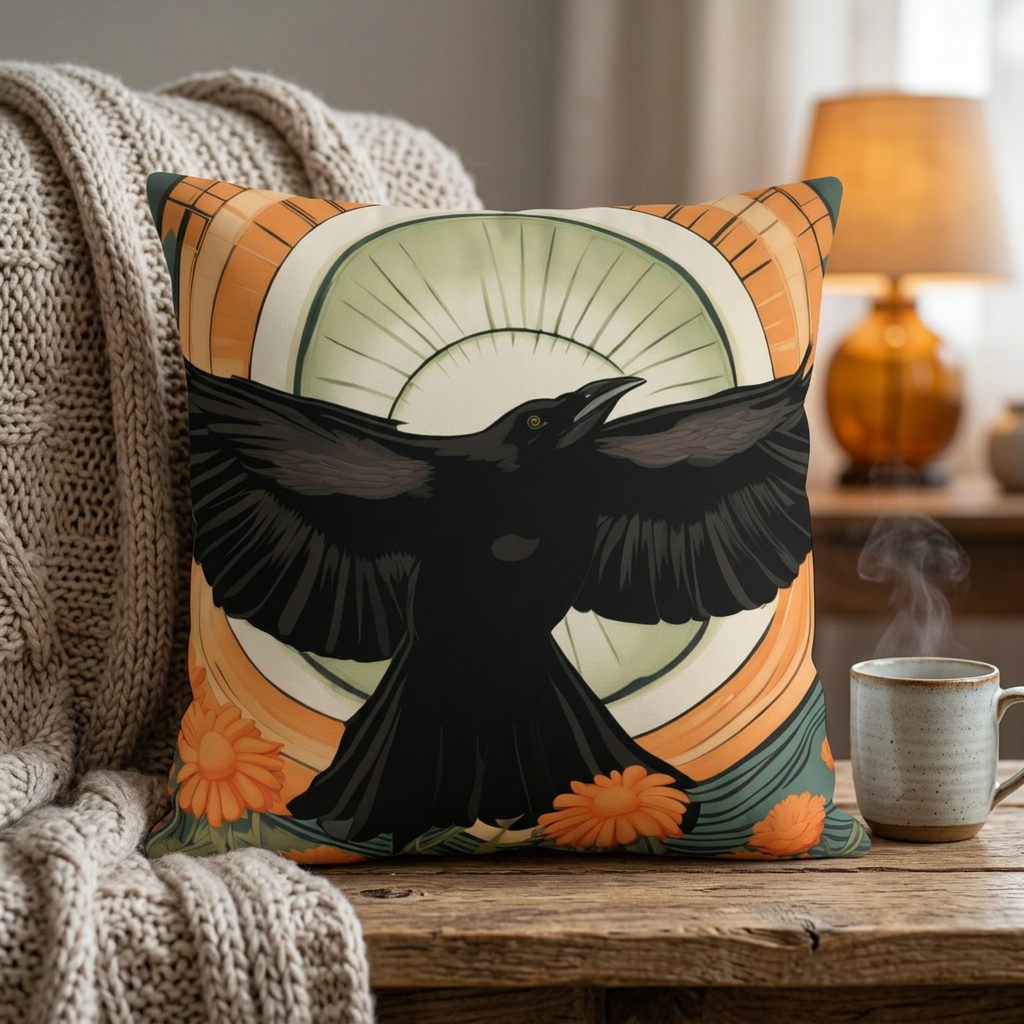 Flying Crow, Throw Pillow