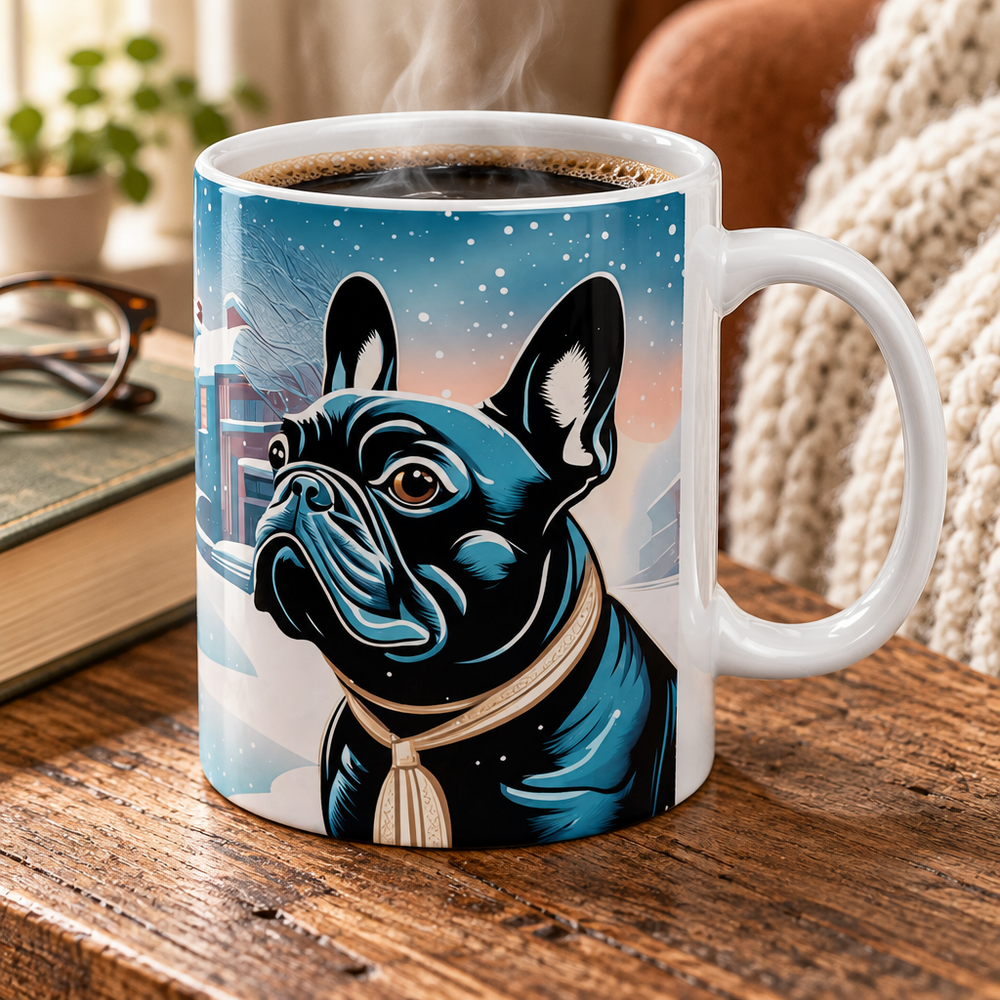 Snow Day French Bulldog Ceramic Mug — 11 oz