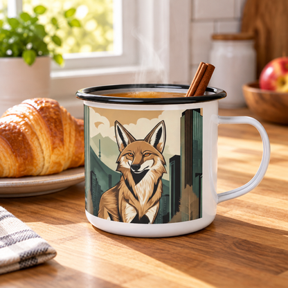 Woodland Neighbor Coyote Enamel Mug — 12 oz