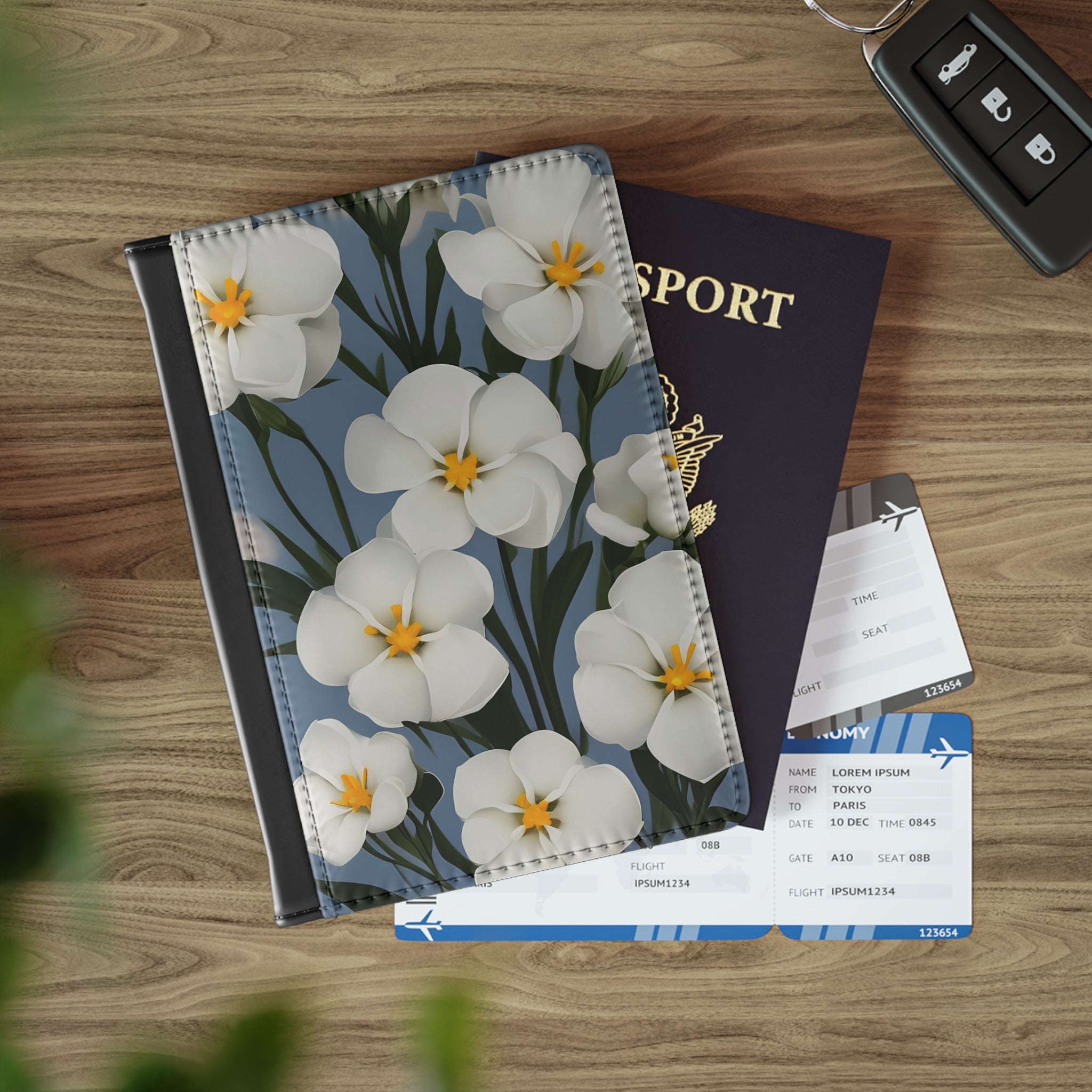White Flowers Passport Cover