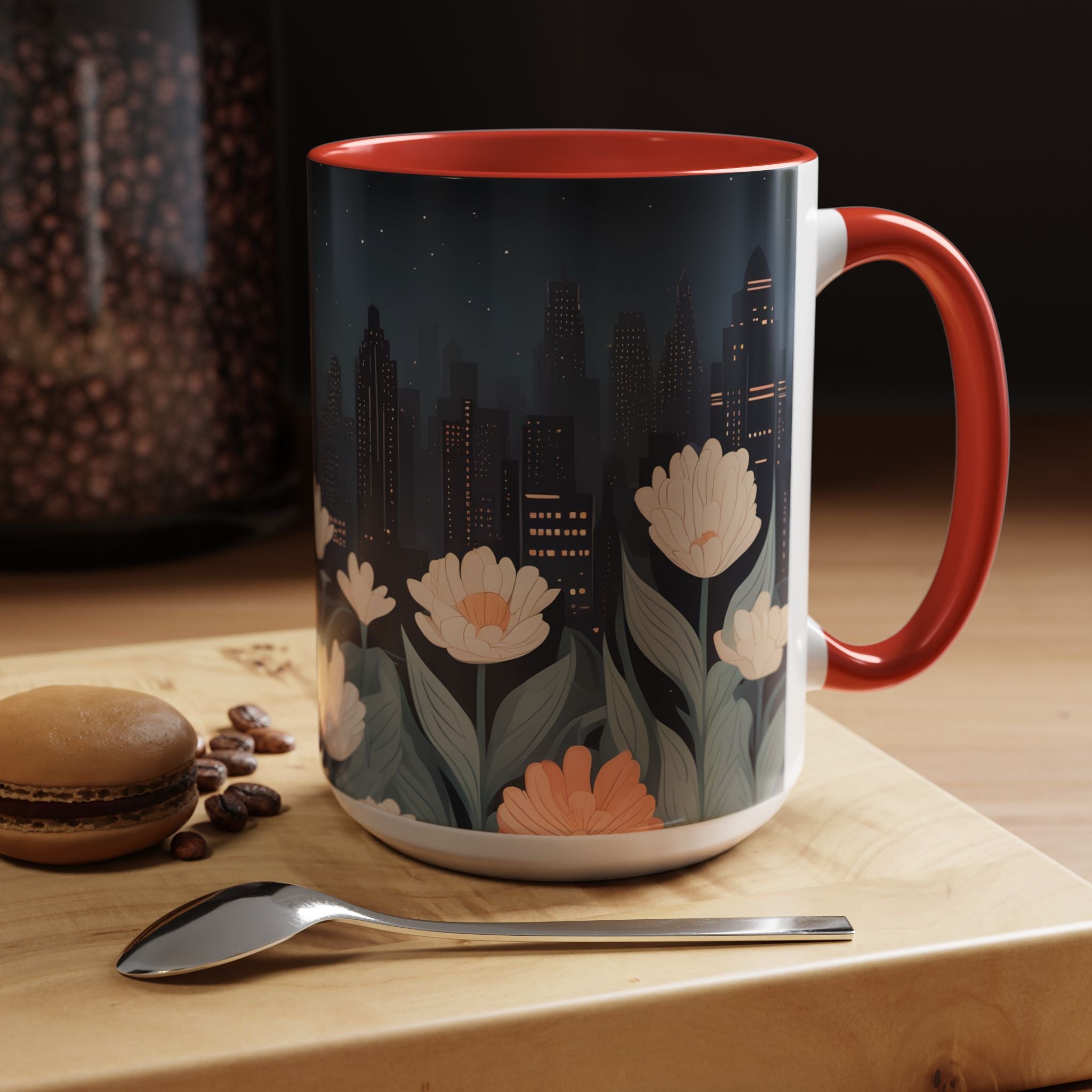 Cityscape with Flowers, Ceramic Coffee Mug