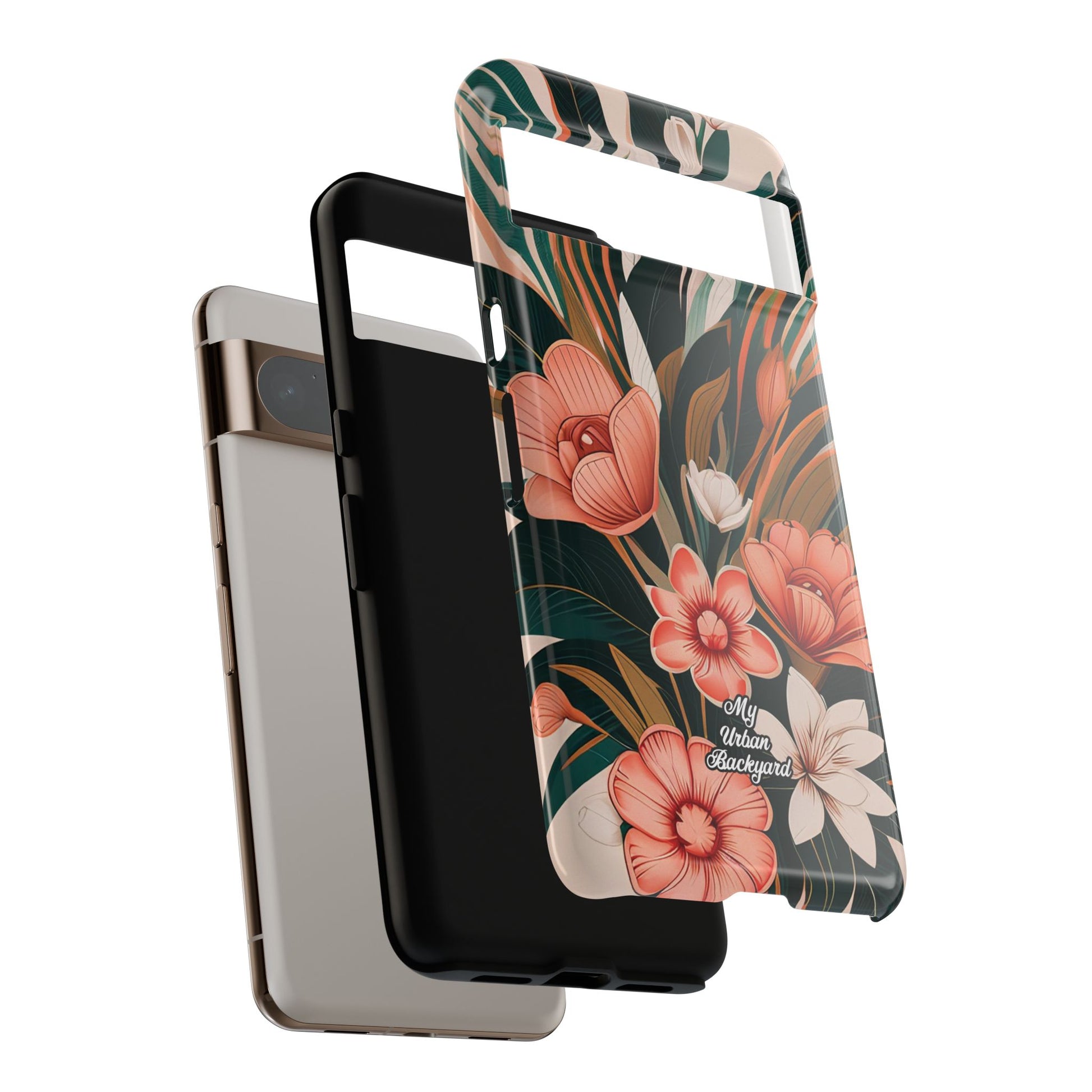 Peach Art Deco Flowers, Cell Phone Case - Apple, Samsung, Google Pixel