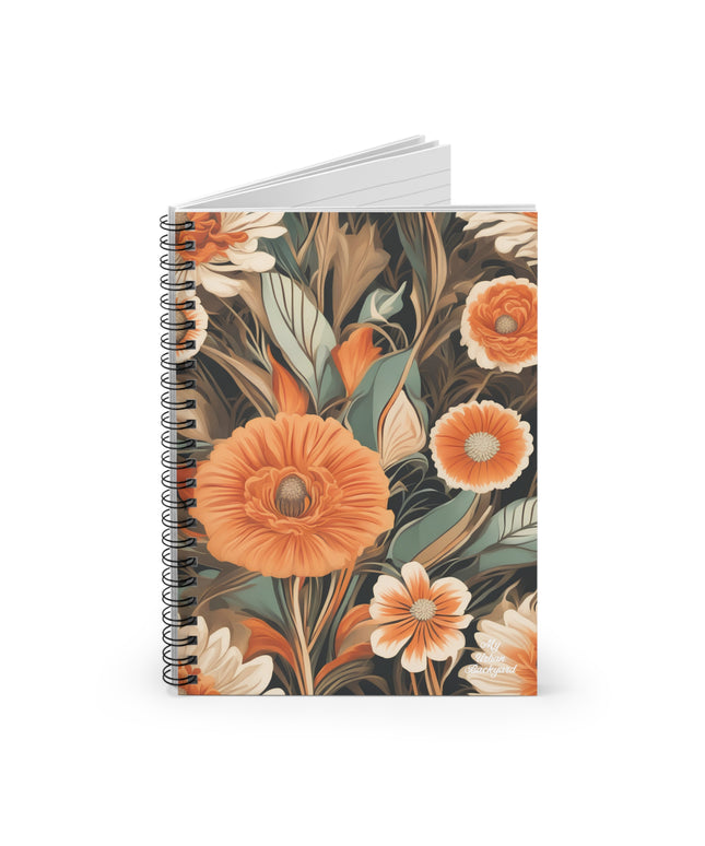 Orange Flowers, Spiral Notebook Writing Journal - 118 Ruled Pages