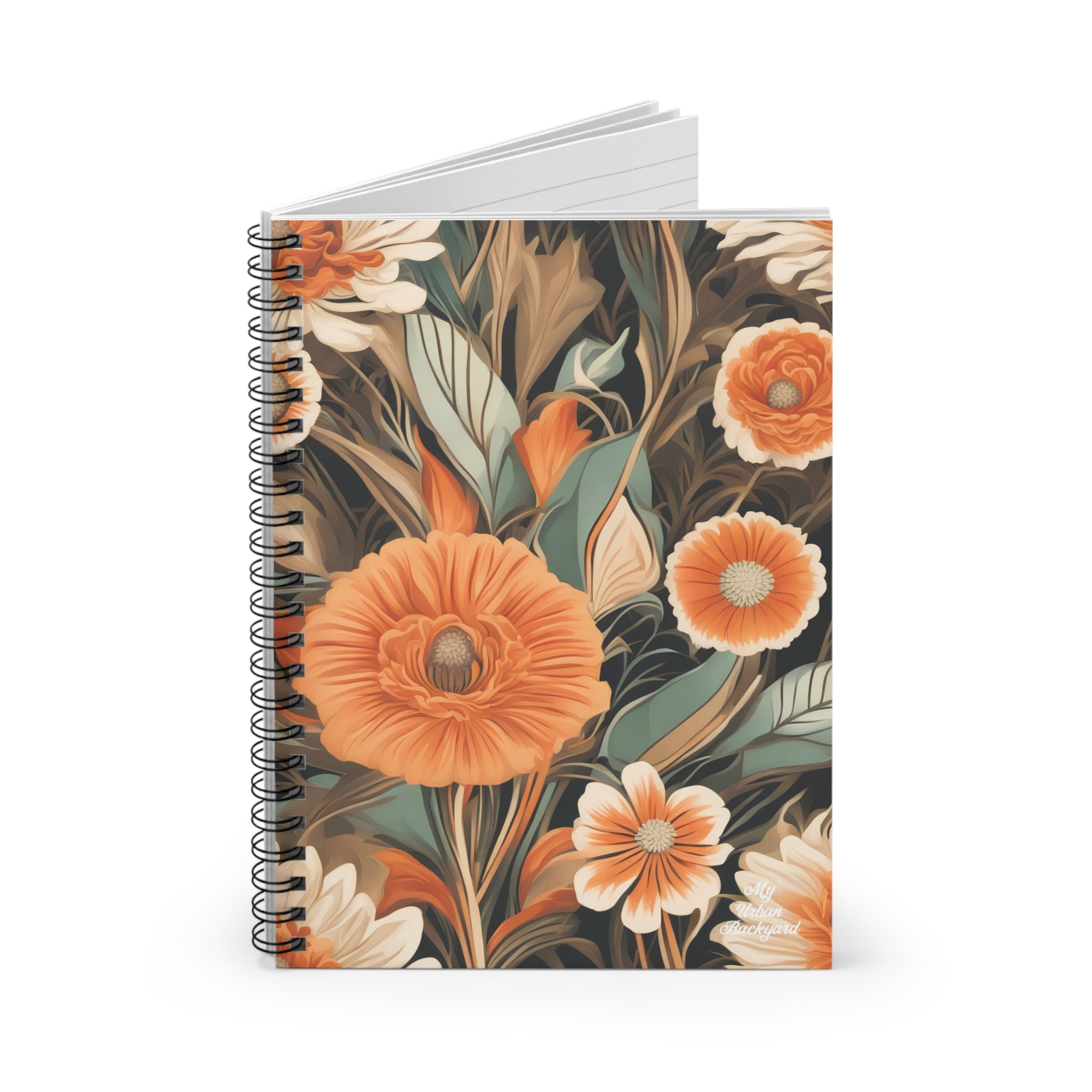 Orange Flowers, Spiral Notebook Writing Journal - 118 Ruled Pages