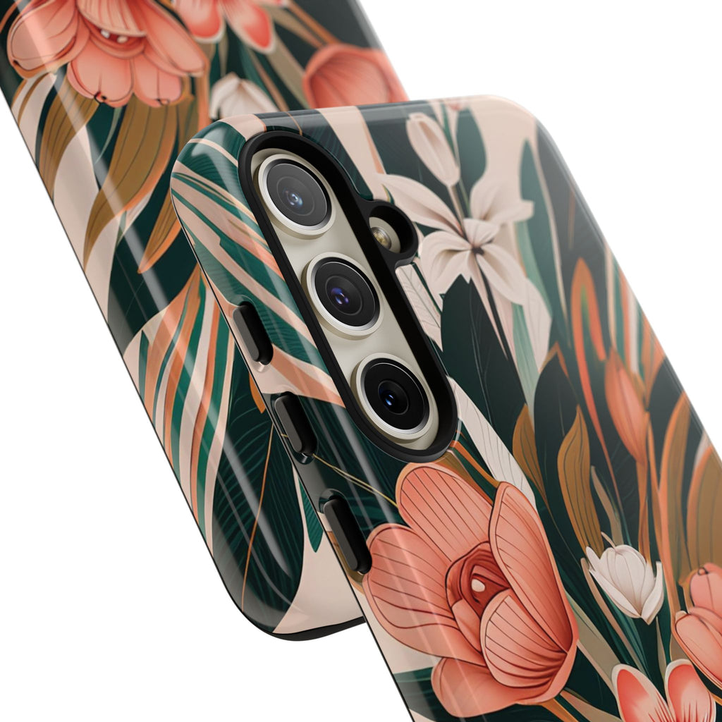 Peach Art Deco Flowers, Cell Phone Case - Apple, Samsung, Google Pixel