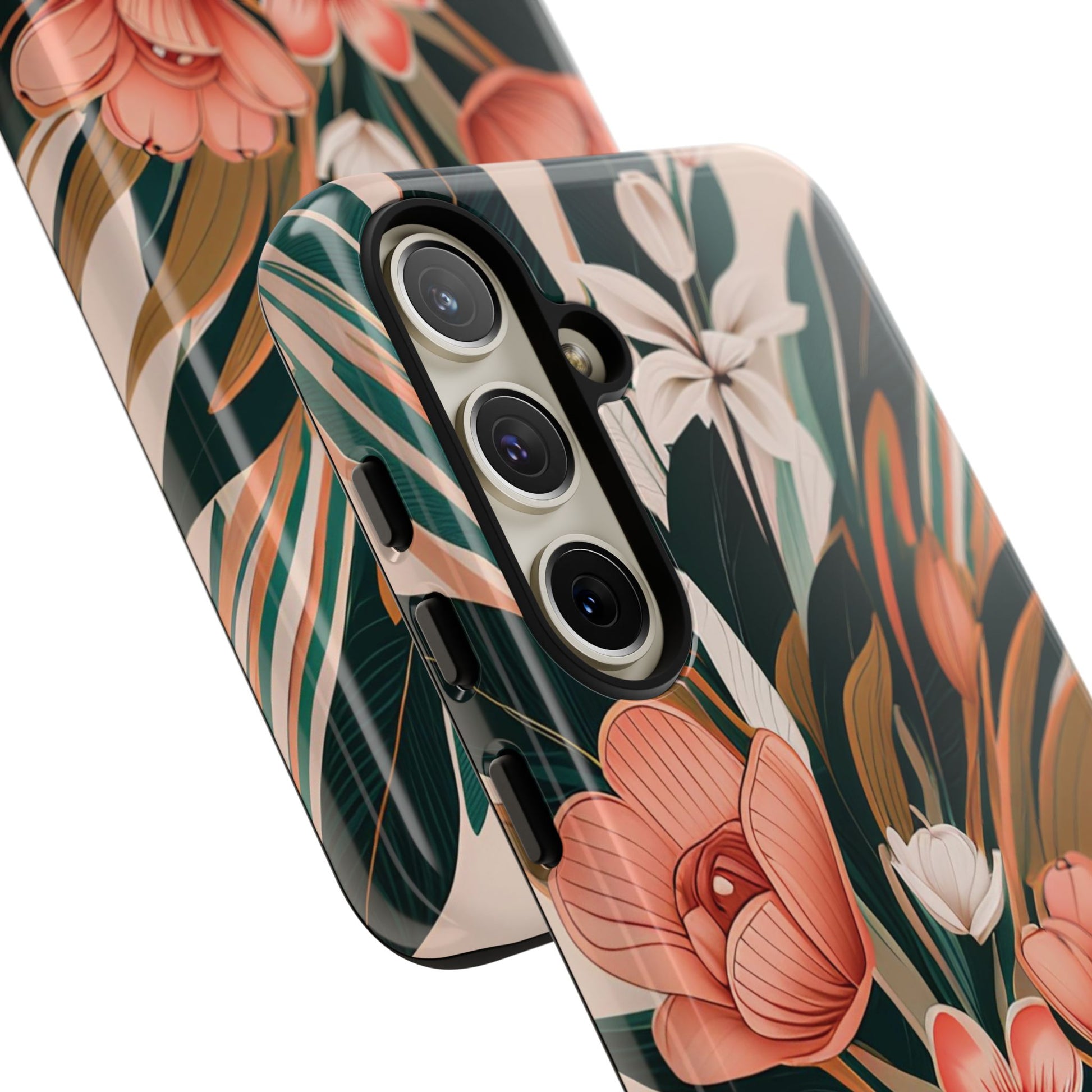 Peach Art Deco Flowers, Cell Phone Case - Apple, Samsung, Google Pixel
