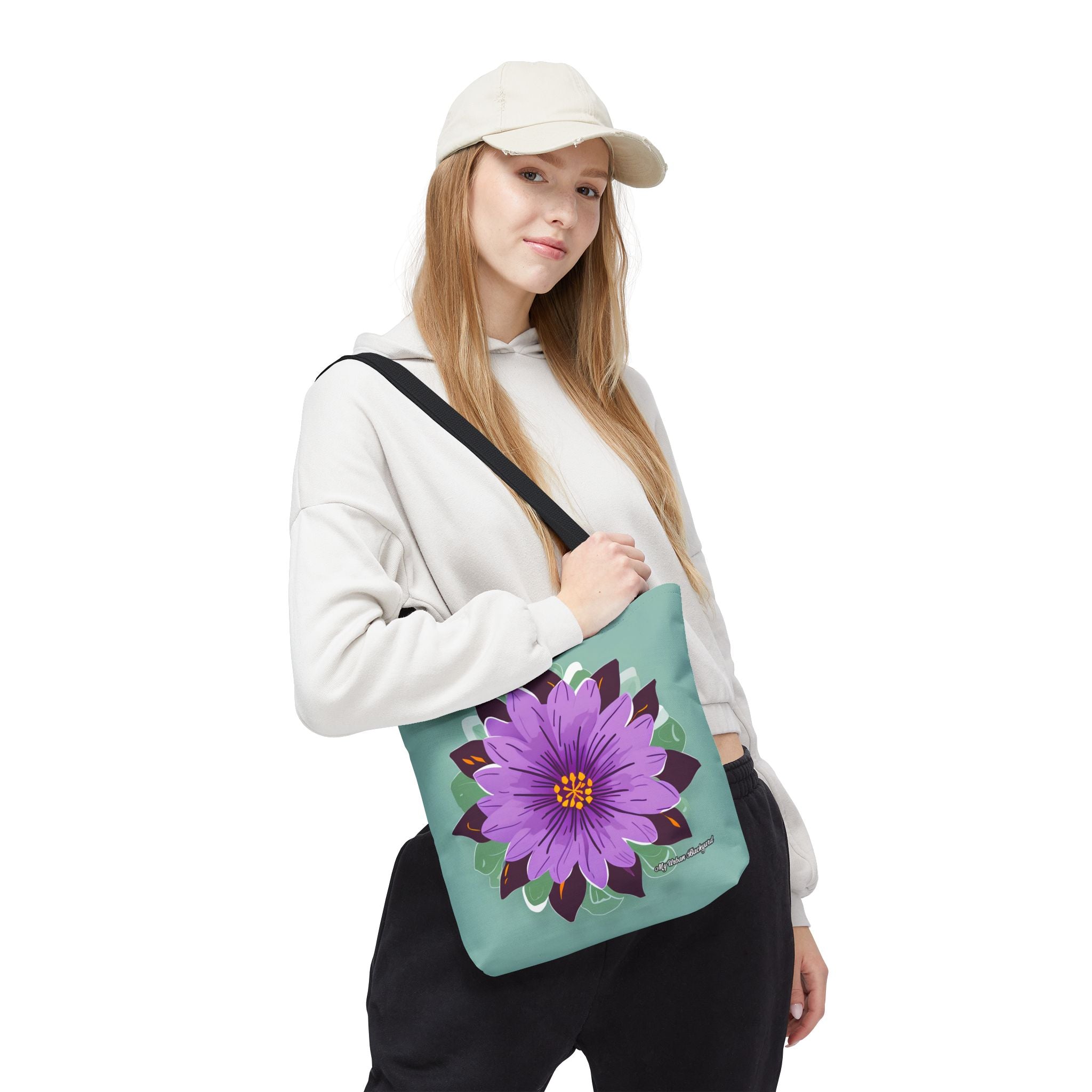 Purple Flower Tote Bag with Cotton Handles For Everyday Use, 3 Sizes