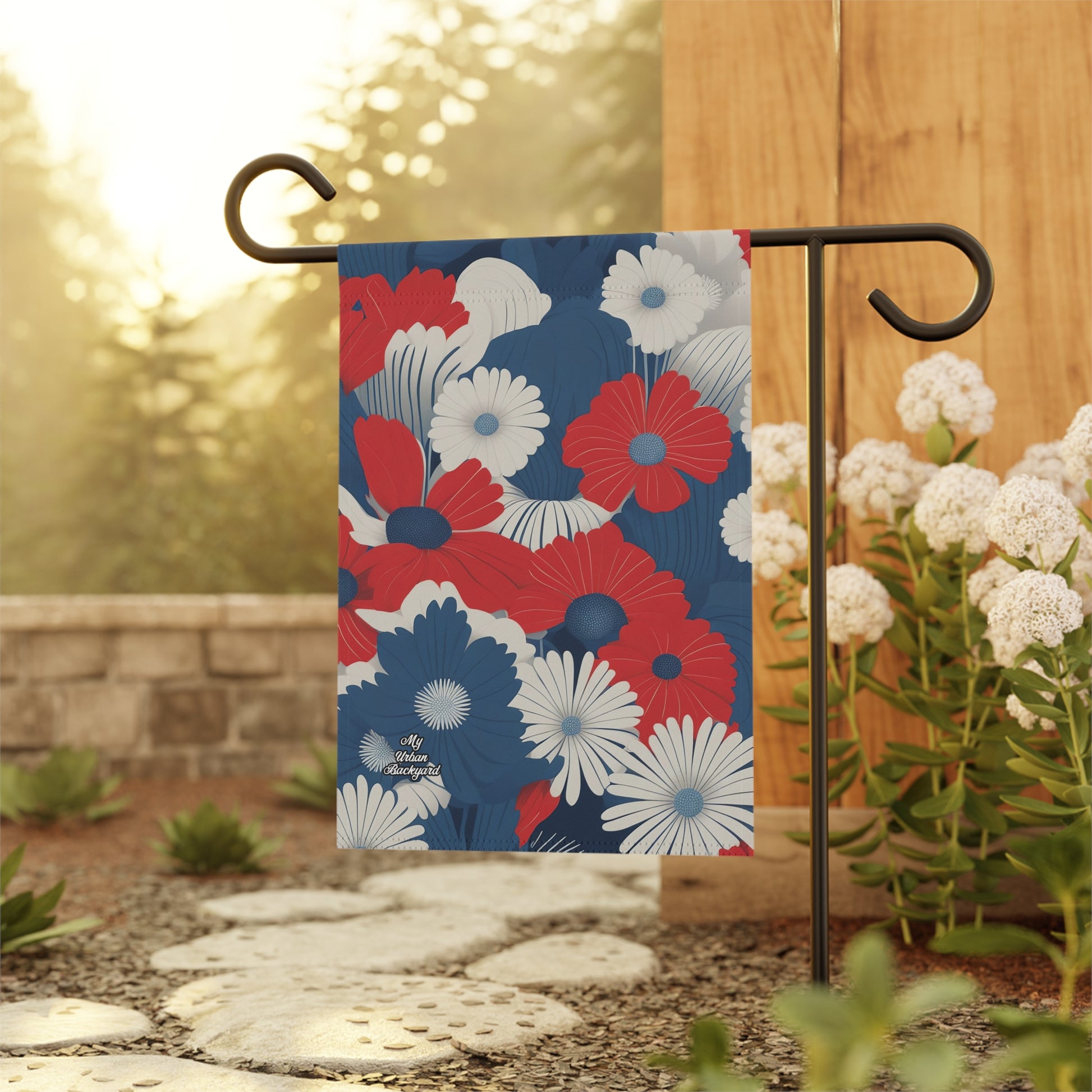 Patriotic Floral Garden Flag, Seasonal Outdoor Decoration, Floral Home Decor, Summer House Flag, 12"x18" - Flag only