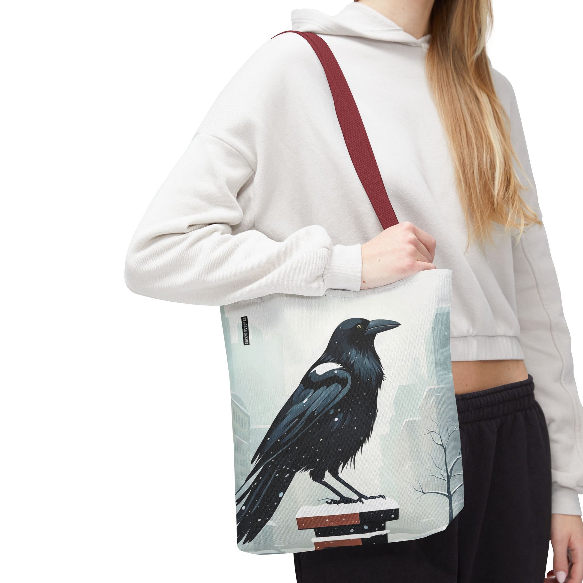 Winter Crow Tote Bag with Cotton Handles For Everyday Use, 3 Sizes
