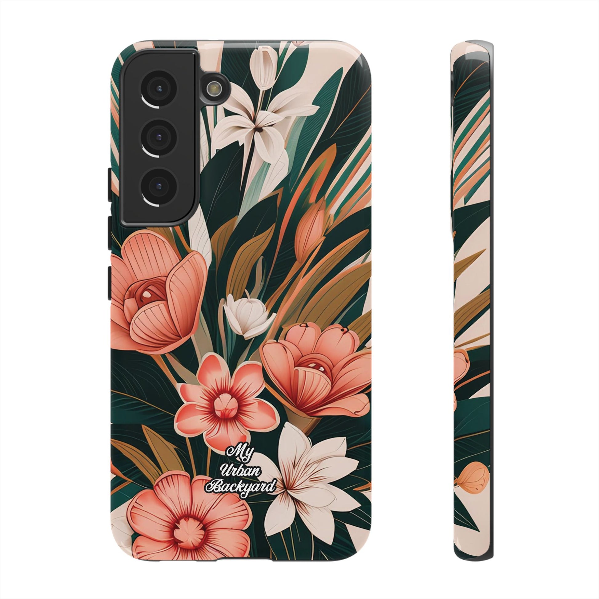 Peach Art Deco Flowers, Cell Phone Case - Apple, Samsung, Google Pixel