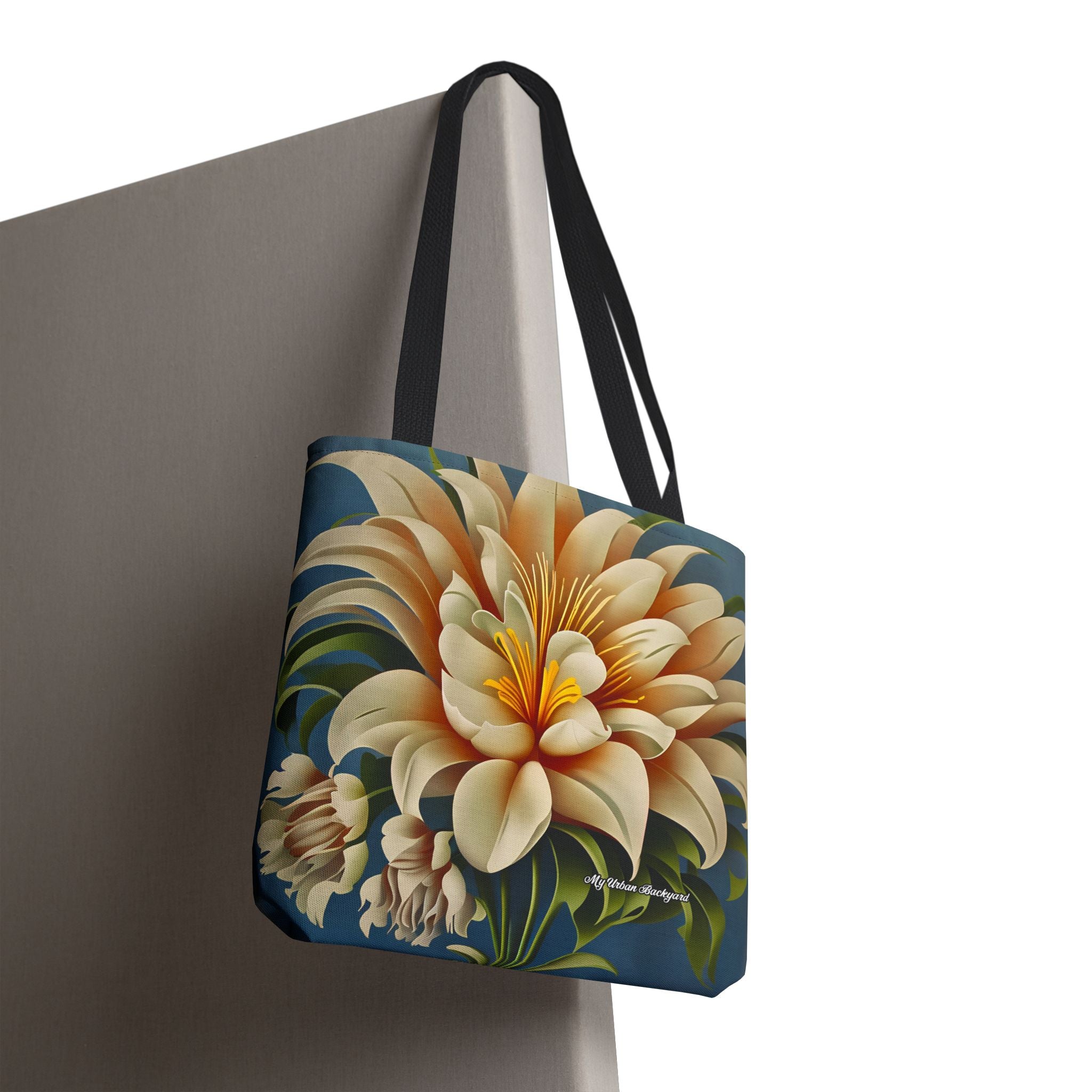 Large White Flower Tote Bag with Cotton Handles For Everyday Use, 3 Sizes