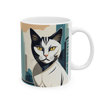 Art Deco Urban Cat Ceramic Mug
