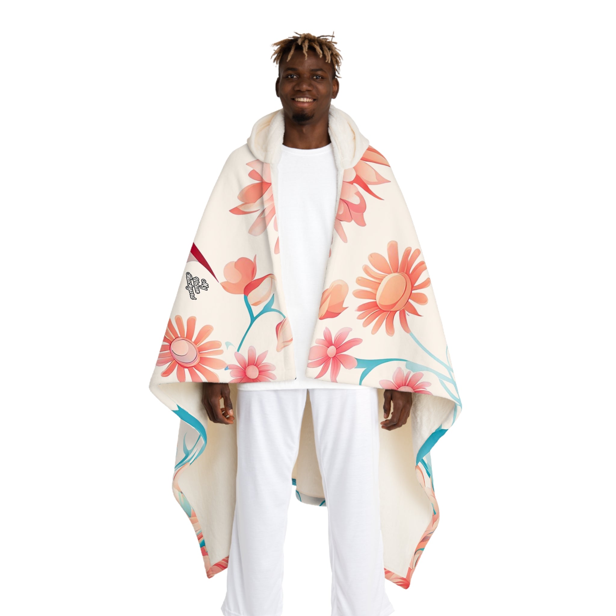 Colorful Fish with Flowers, Cozy Hooded Sherpa Fleece Blanket