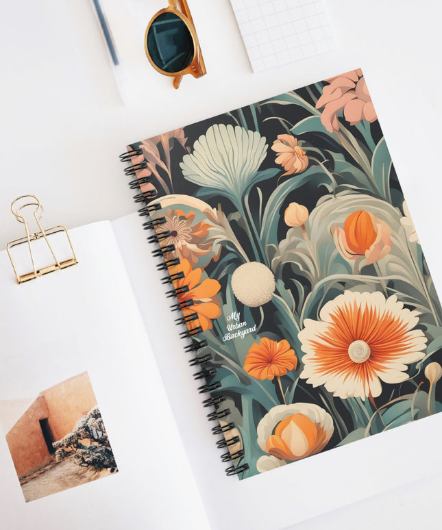 Orange and White Flowers, Spiral Notebook Writing Journal - 118 Ruled Pages