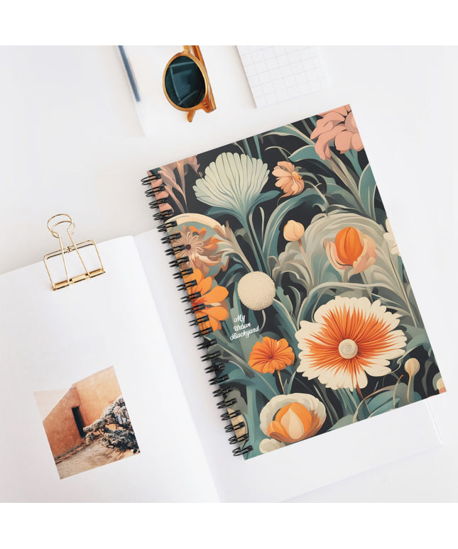 Orange and White Flowers, Spiral Notebook Writing Journal - 118 Ruled Pages